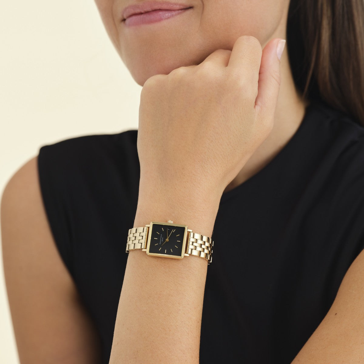 Rosefield horloge QMBG-Q025 The Boxy XS Black Steel Gold - PansiteNederland.nl