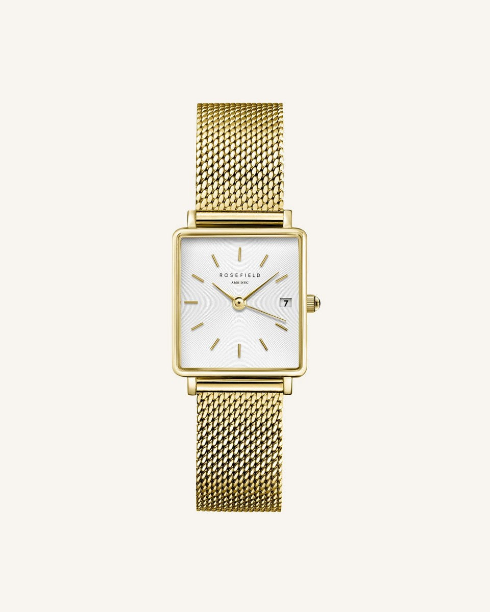 Rosefield horloge QMWMG-Q039 The Boxy XS White Sunray Mesh Gold - PansiteNederland.nl