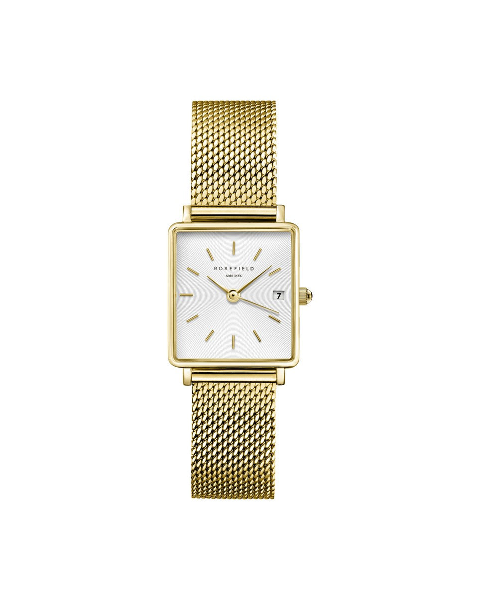 Rosefield horloge QMWMG-Q039 The Boxy XS White Sunray Mesh Gold - PansiteNederland.nl