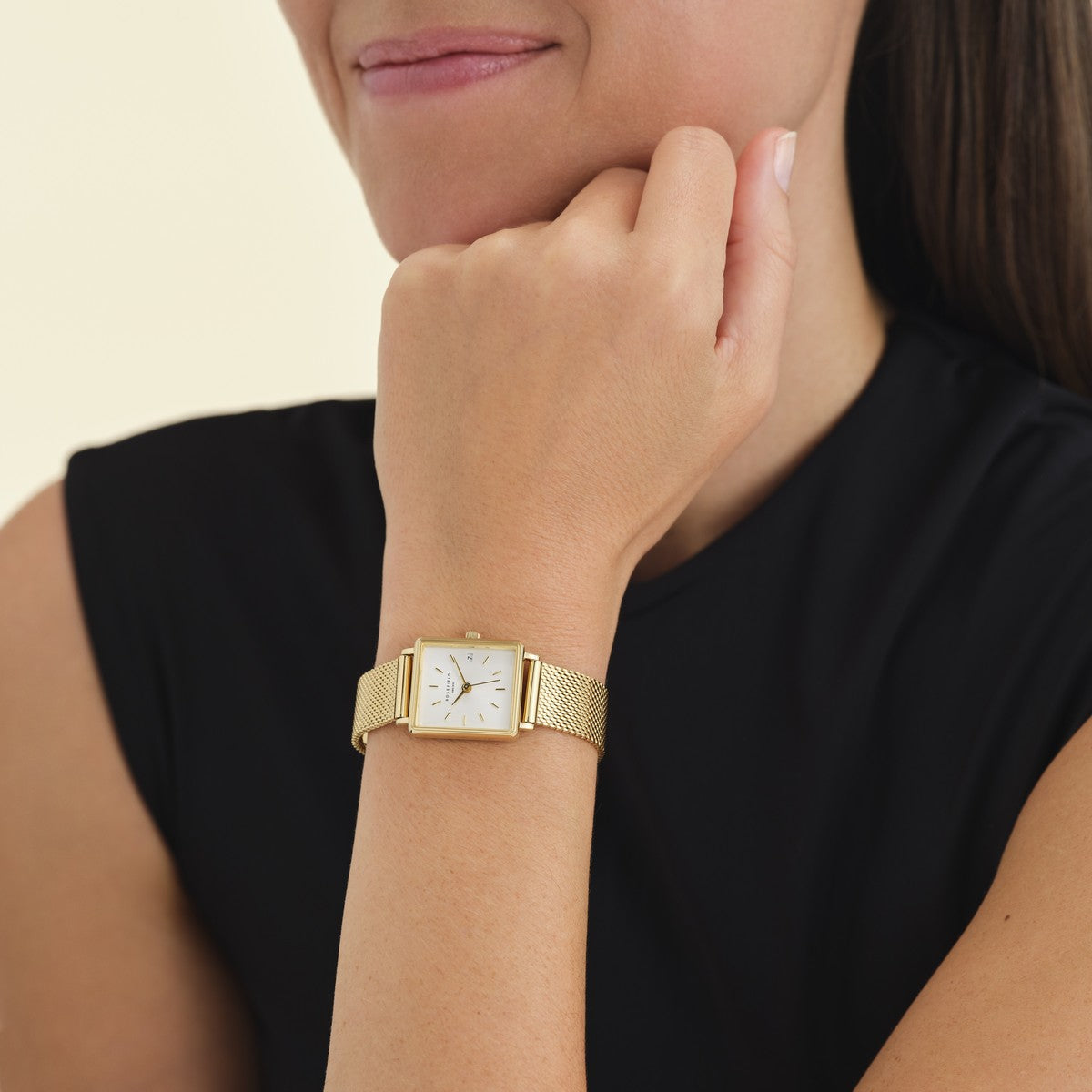 Rosefield horloge QMWMG-Q039 The Boxy XS White Sunray Mesh Gold - PansiteNederland.nl