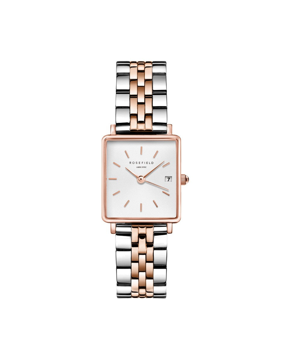 Rosefield horloge QMWSSR-Q024 The Boxy XS White Sunray Steel Silver Rosegold Duo - PansiteNederland.nl