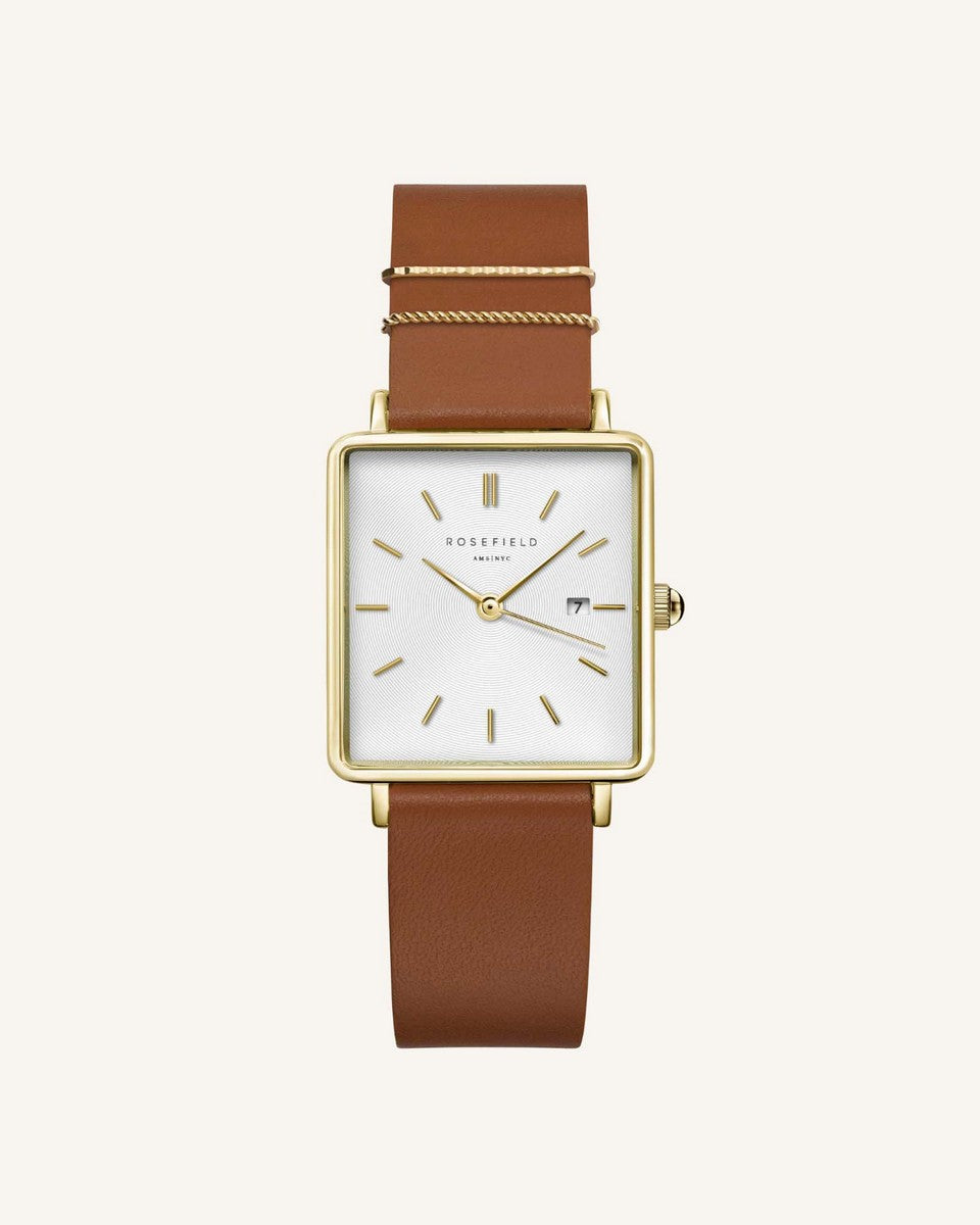 Rosefield horloge QSCG-Q029 The Boxy White Sunray Cognac Gold  - PansiteNederland.nl