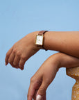 Rosefield horloge QSCG-Q029 The Boxy White Sunray Cognac Gold  - PansiteNederland.nl
