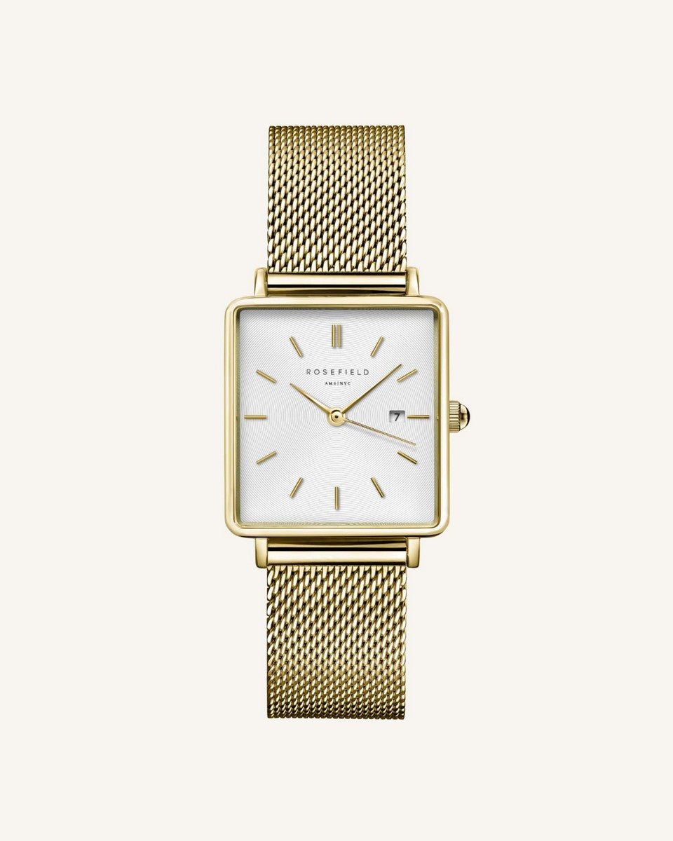 Rosefield horloge QWSG-Q03 The Boxy White Sunray Mesh Gold - PansiteNederland.nl