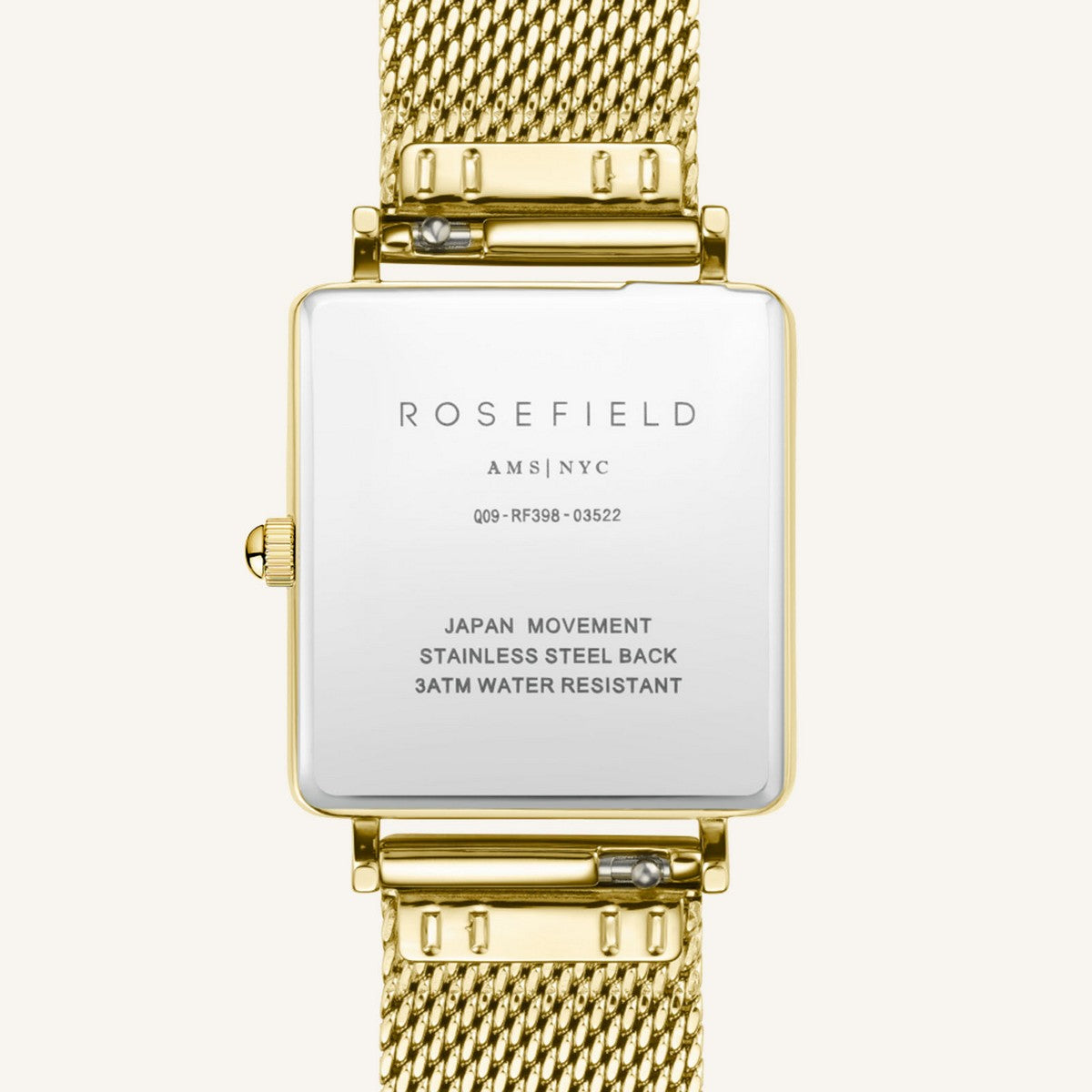 Rosefield horloge QWSG-Q03 The Boxy White Sunray Mesh Gold - PansiteNederland.nl