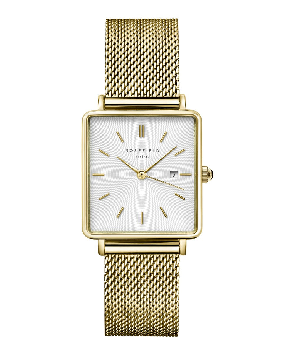 Rosefield horloge QWSG-Q03 The Boxy White Sunray Mesh Gold - PansiteNederland.nl