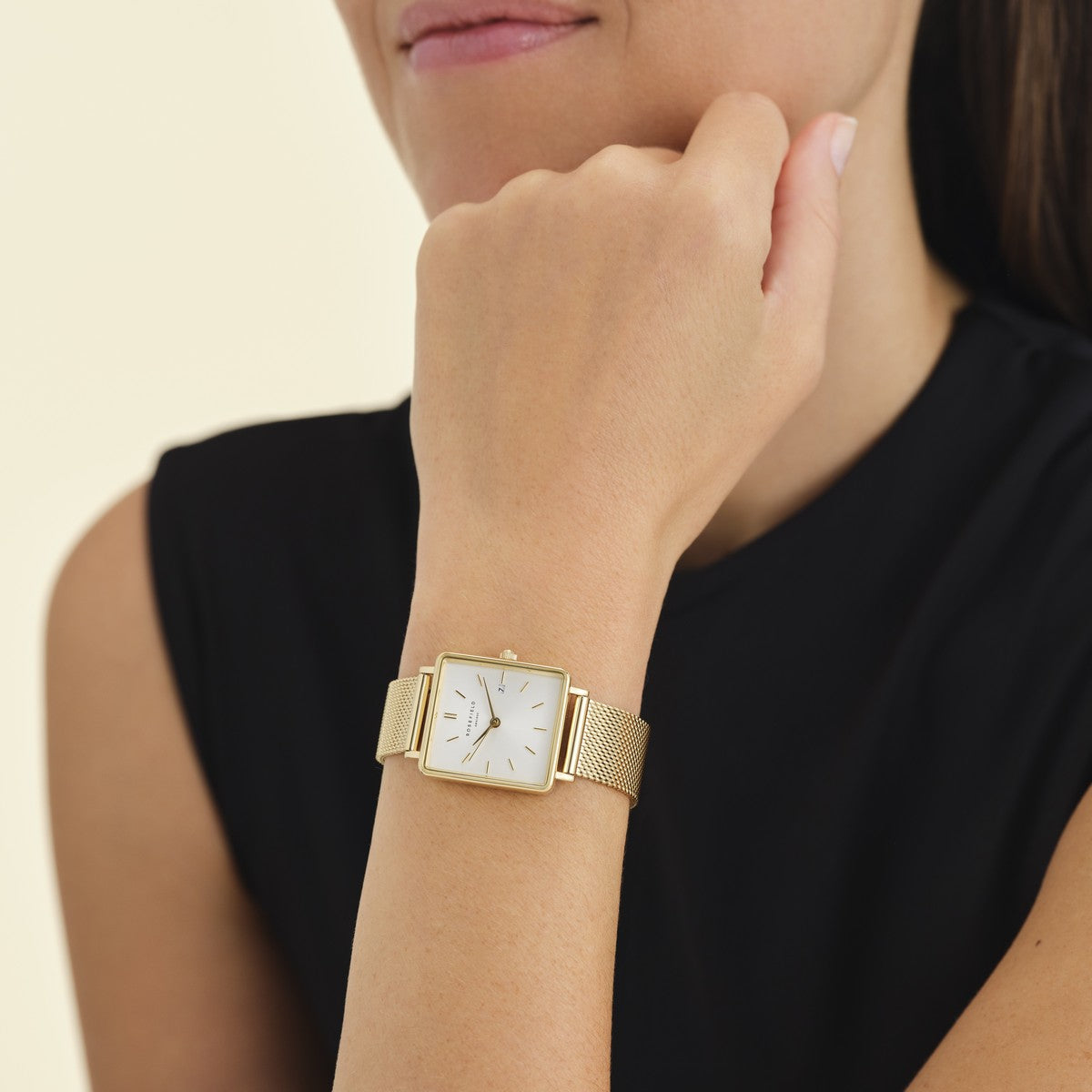 Rosefield horloge QWSG-Q03 The Boxy White Sunray Mesh Gold - PansiteNederland.nl