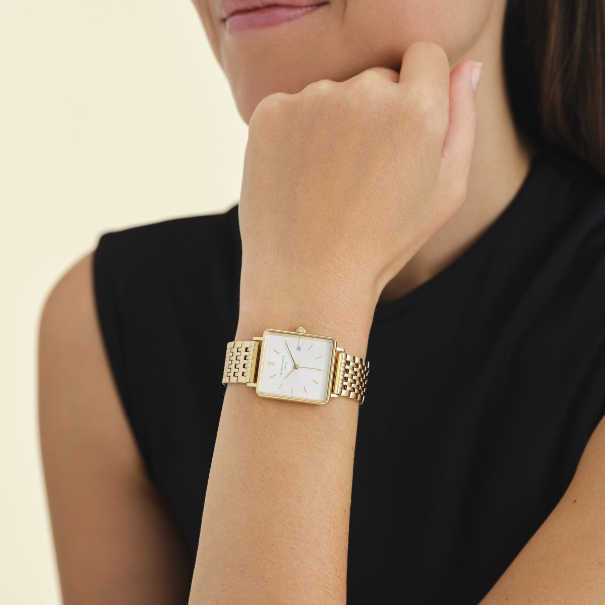 Rosefield horloge QWSG-Q09 The Boxy White Sunray Steel Gold - PansiteNederland.nl