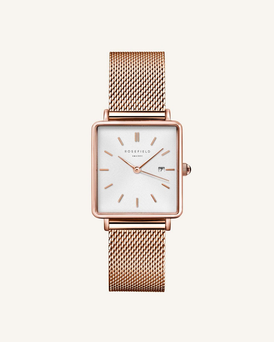 Rosefield horloge QWSR-Q01 The Boxy White Sunray Mesh Rosegold - PansiteNederland.nl
