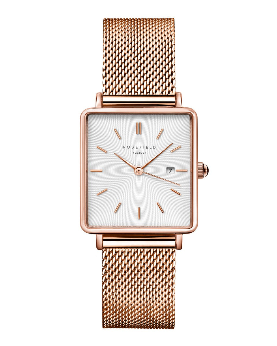 Rosefield horloge QWSR-Q01 The Boxy White Sunray Mesh Rosegold - PansiteNederland.nl