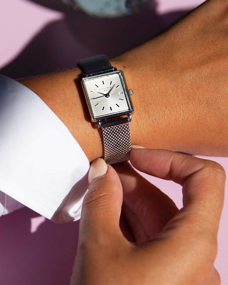 Rosefield horloge QWSS-Q02 The Boxy White Sunray Mesh Silver - PansiteNederland.nl