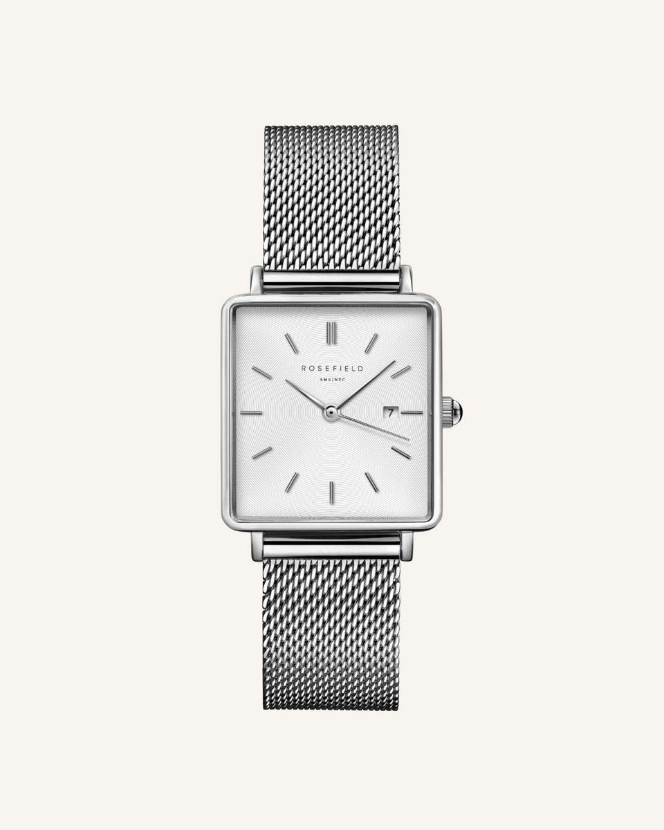 Rosefield horloge QWSS-Q02 The Boxy White Sunray Mesh Silver - PansiteNederland.nl