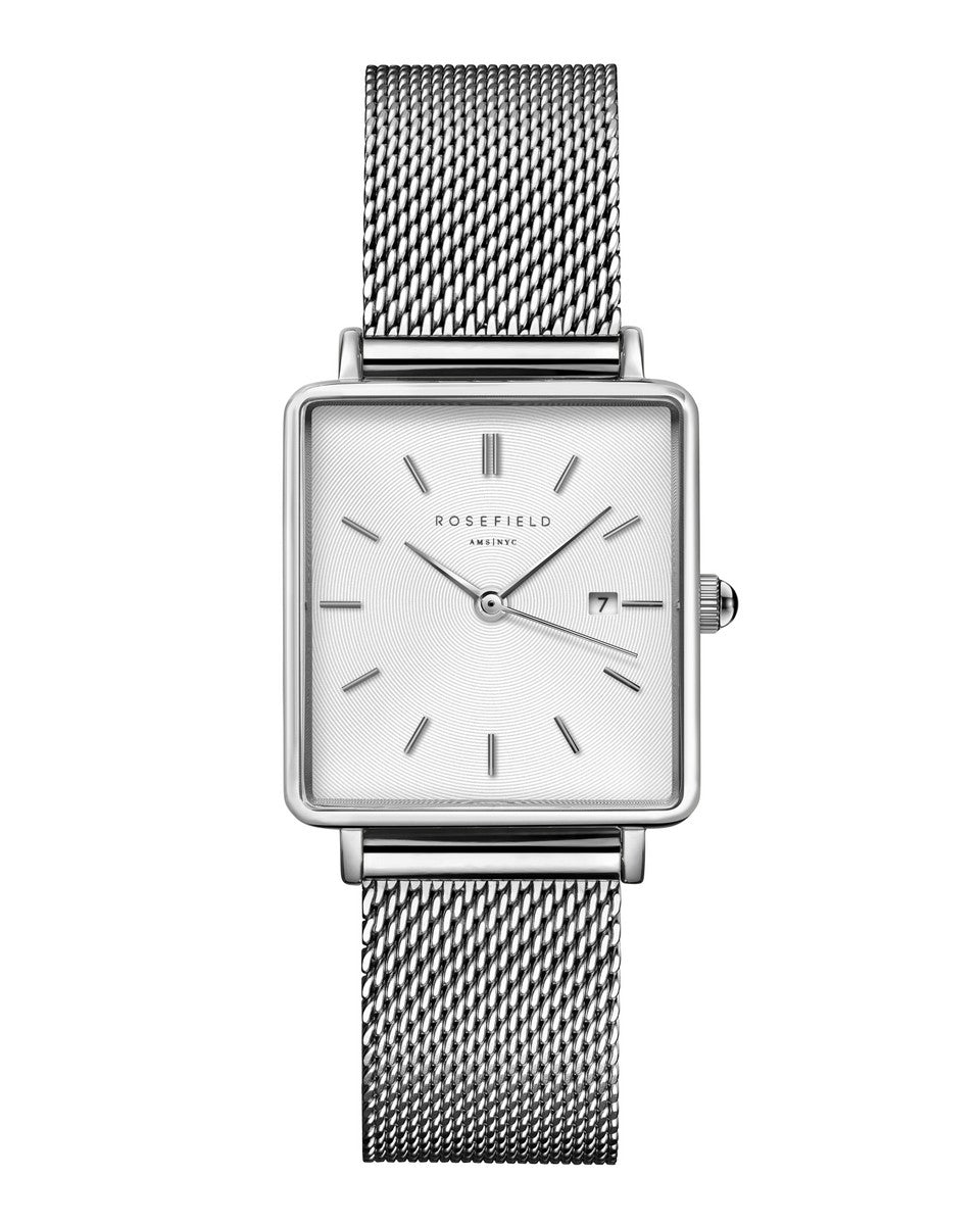 Rosefield horloge QWSS-Q02 The Boxy White Sunray Mesh Silver - PansiteNederland.nl