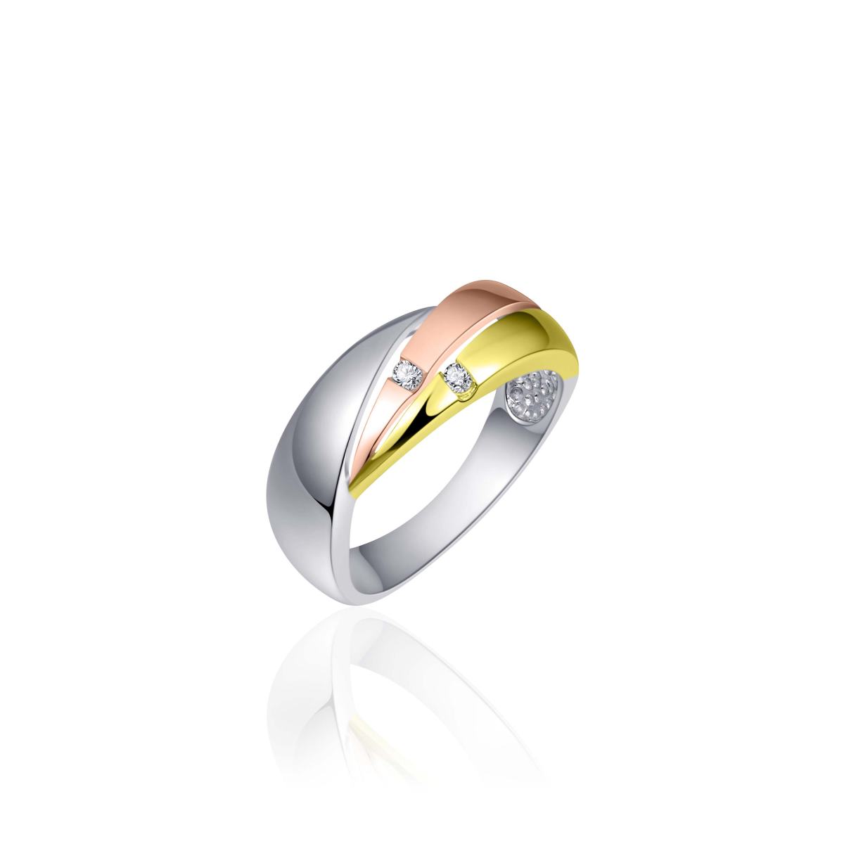 Gisser Ring Zilver Verguld Tricolor Zirkonia Wit – R054T