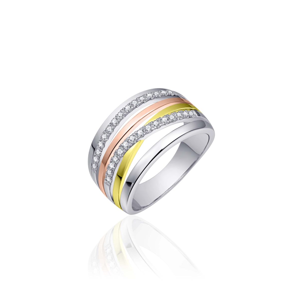 Gisser Ring Zilver Verguld Tricolor Zirkonia Wit – R055T