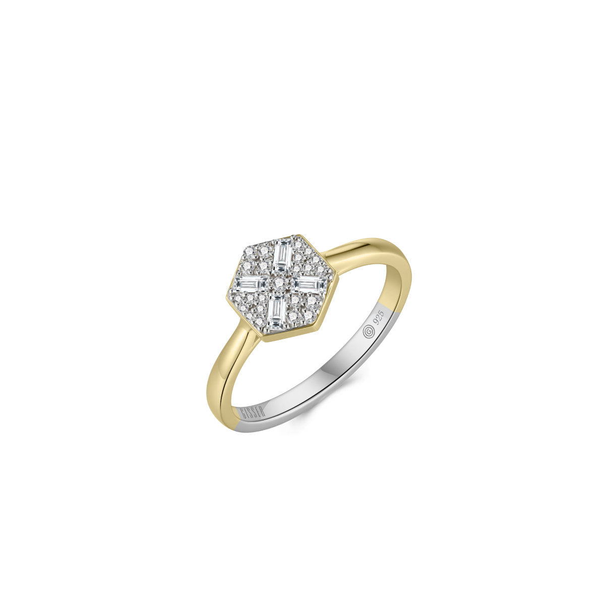 Gisser Ring Zilver Verguld Bicolor Zirkonia Wit – R084Y