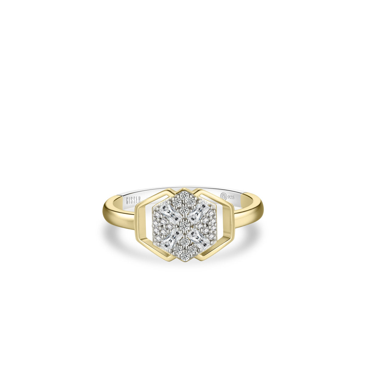 Gisser Ring Zilver Verguld Bicolor Zirkonia Wit – R089Y – foto 2