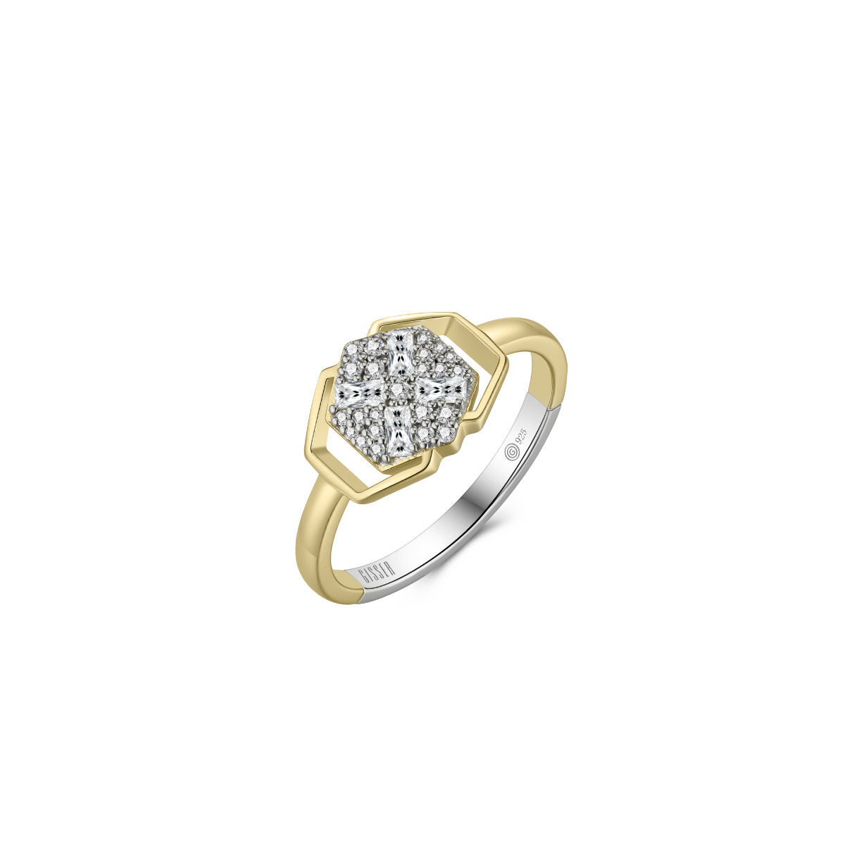 Gisser Ring Zilver Verguld Bicolor Zirkonia Wit – R089Y