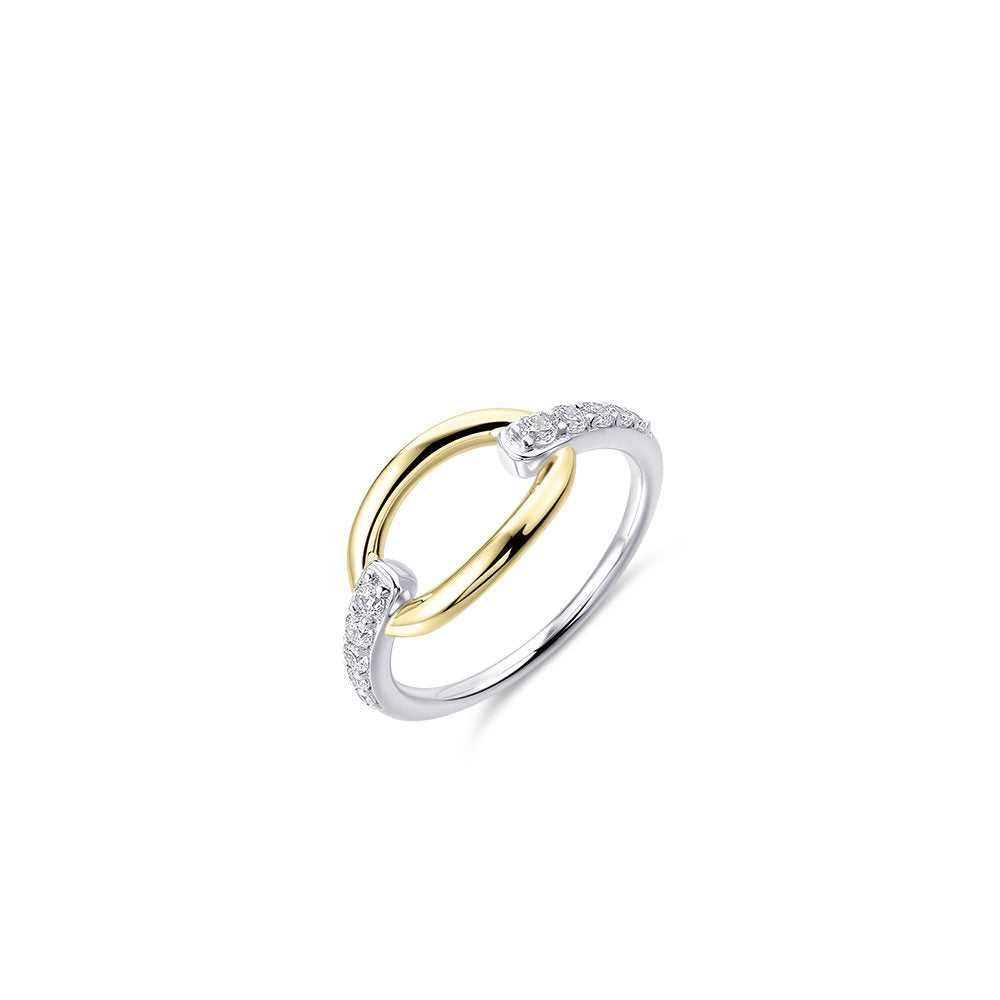 Gisser Ring Zilver Verguld Bicolor Zirkonia Wit – R407Y
