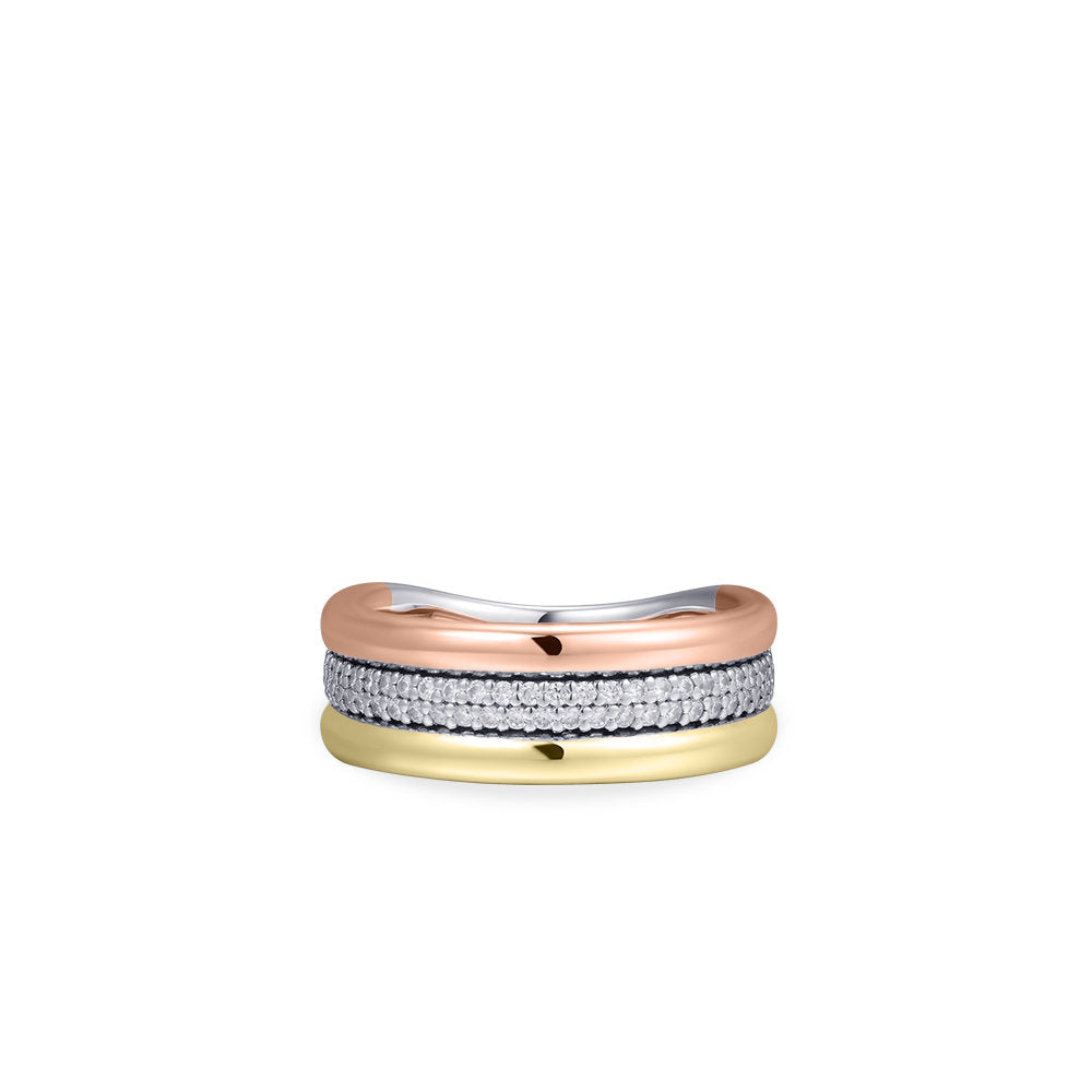 Gisser Ring Zilver Verguld Tricolor Zirkonia Wit – R457T – foto 2