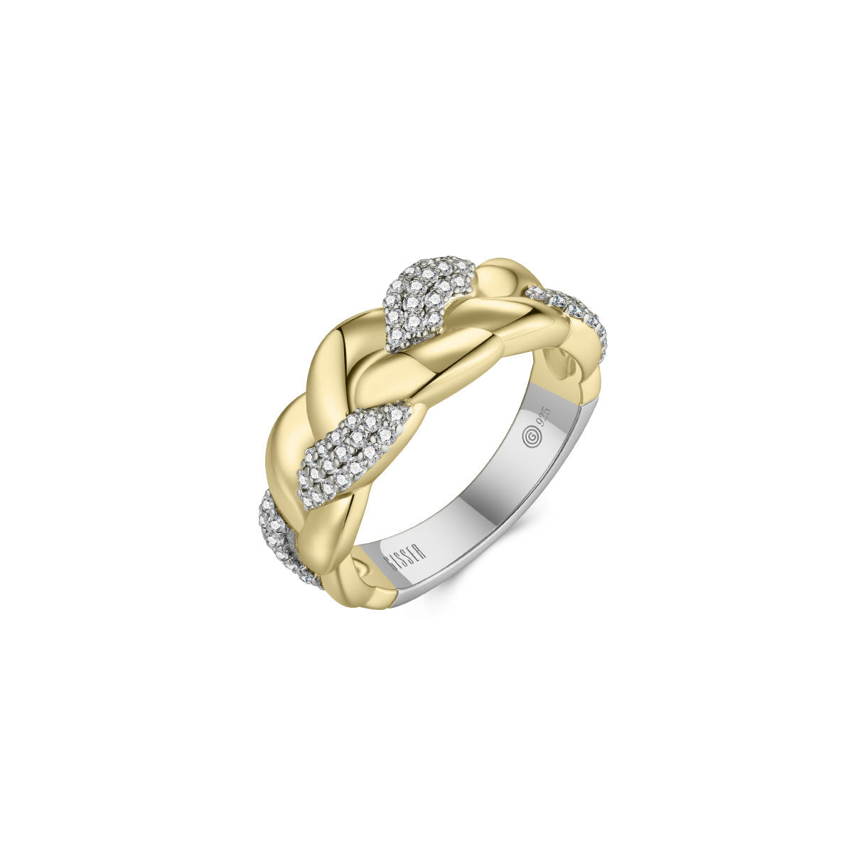 Gisser Ring Zilver Verguld Bicolor Zirkonia Wit – R498Y