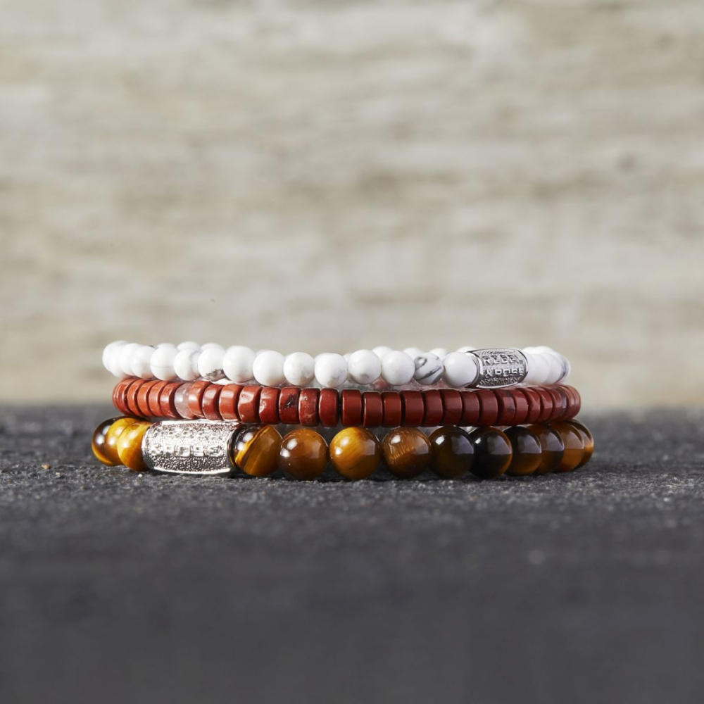 Rebel & Rose Stones Only 4mm Armband RR-40007-S – Wit met grijze aders