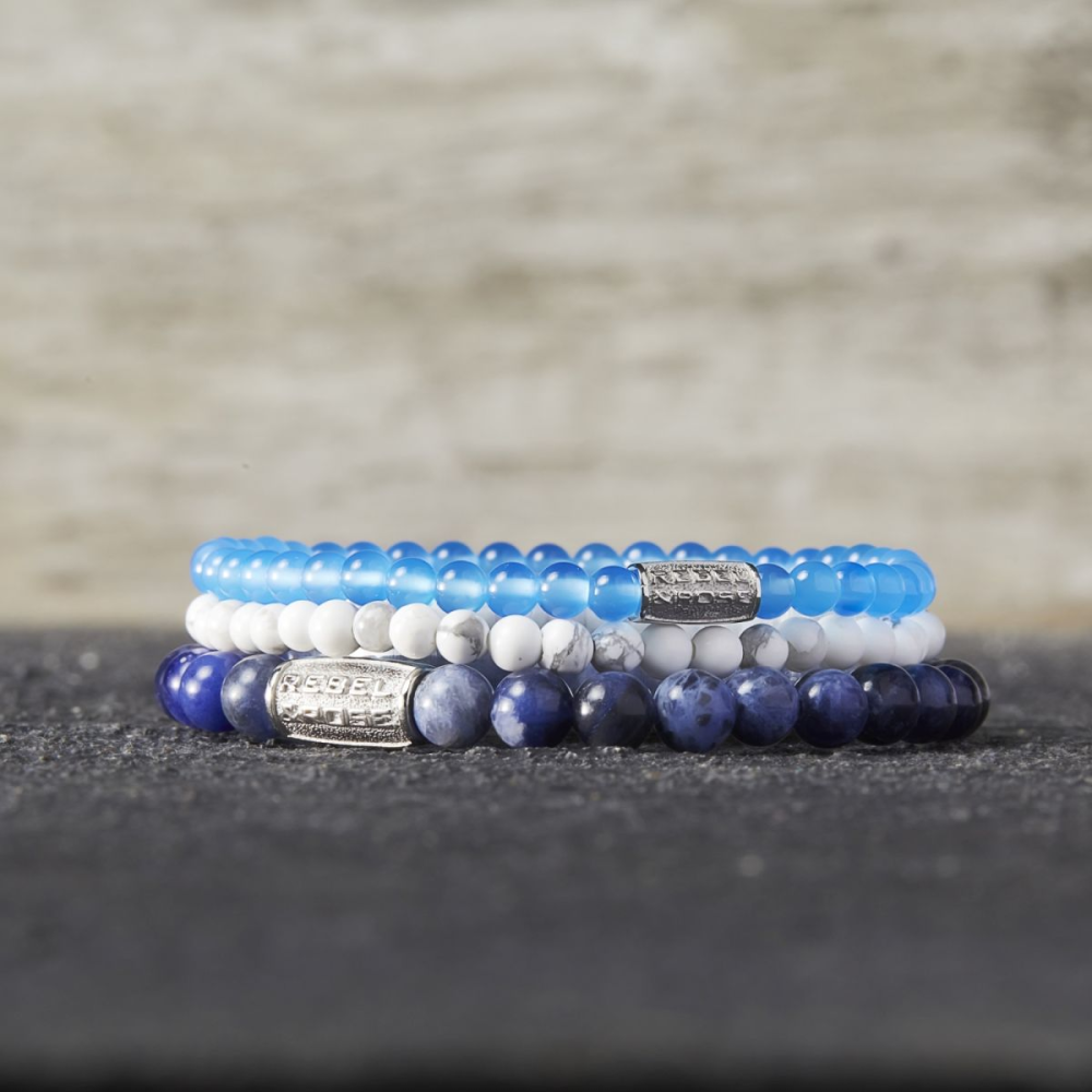 Rebel & Rose Stones Only 4mm Armband RR-40007-S – Wit met grijze aders