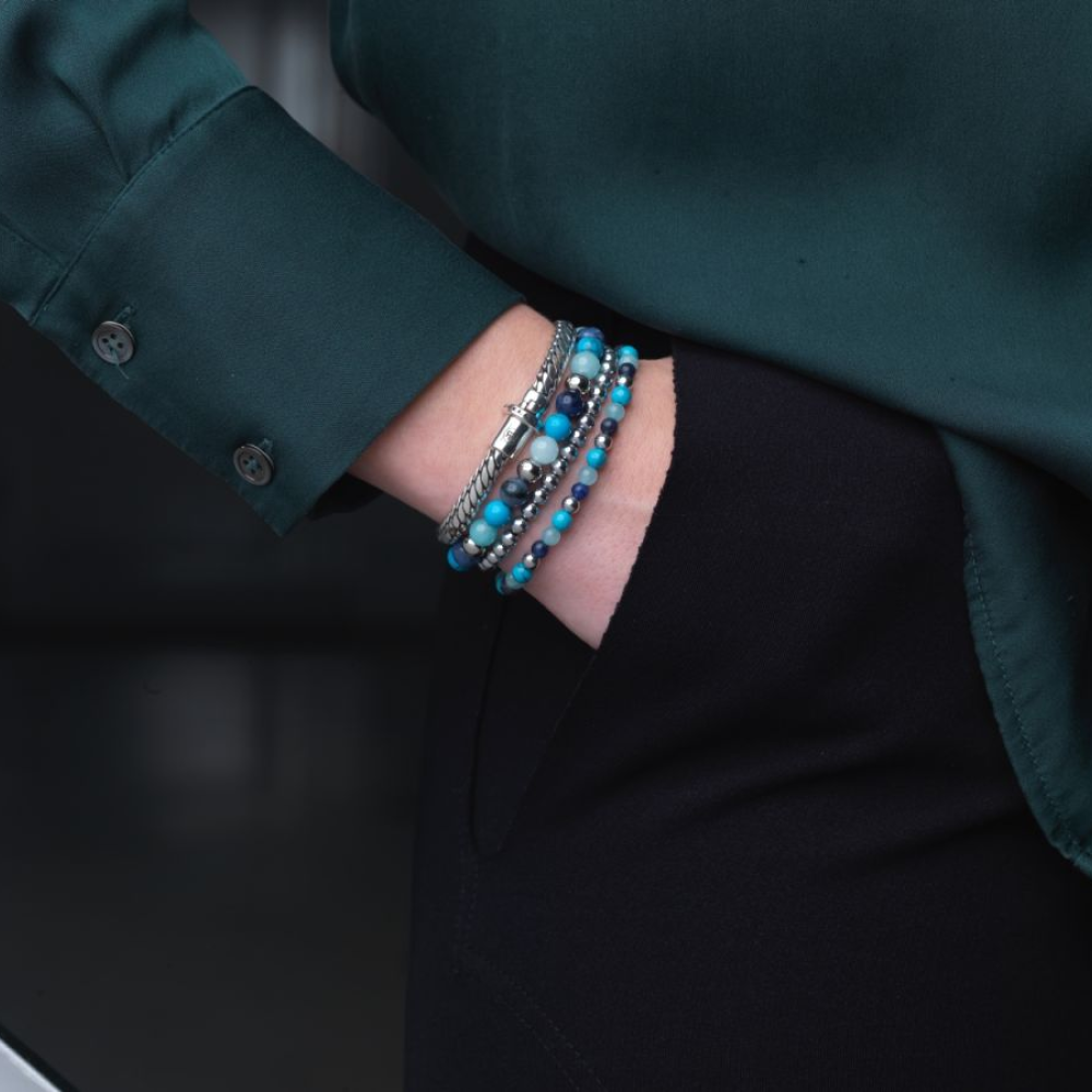 Rebel & Rose More Balls Than Most 4mm Armband RR-40054-S – Blauw/Zilverkleurig/Turquoise