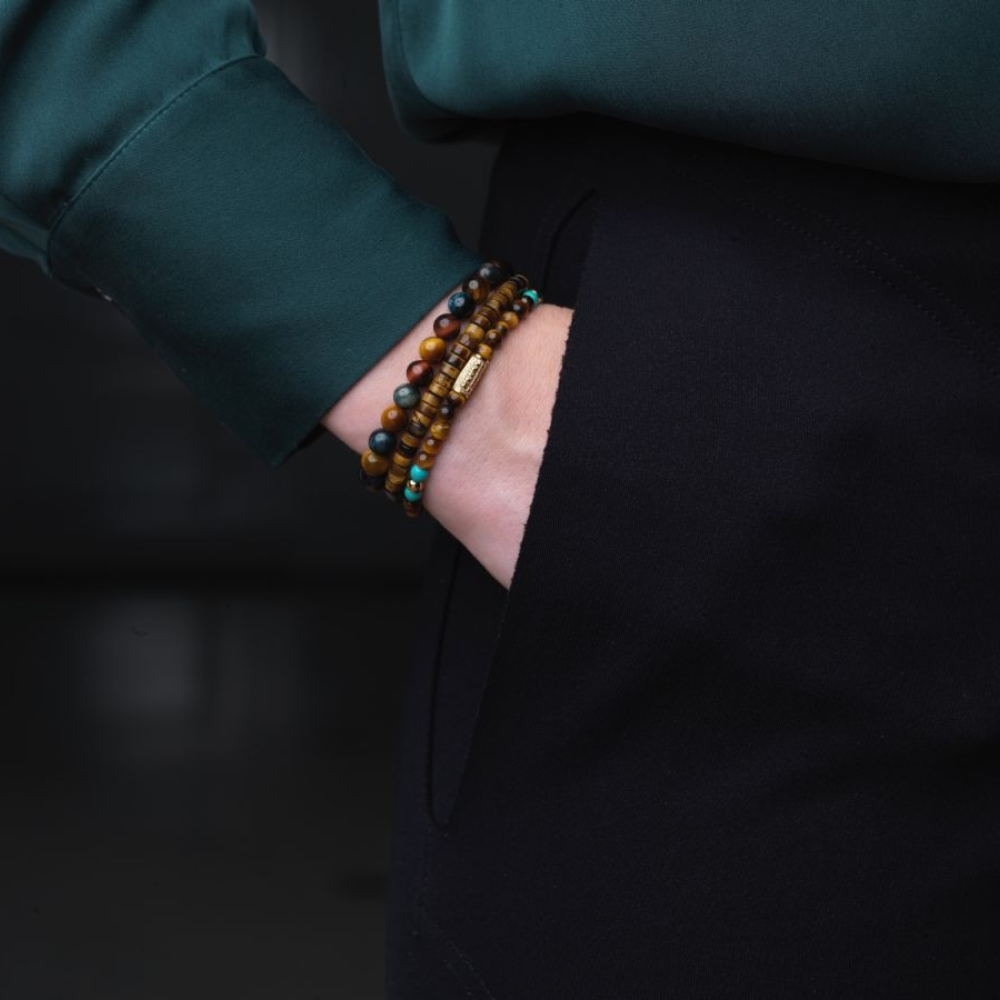 Rebel & Rose More Balls Than Most 4mm Armband RR-40063-G – Bruin/Turquoise/Goud-kleur
