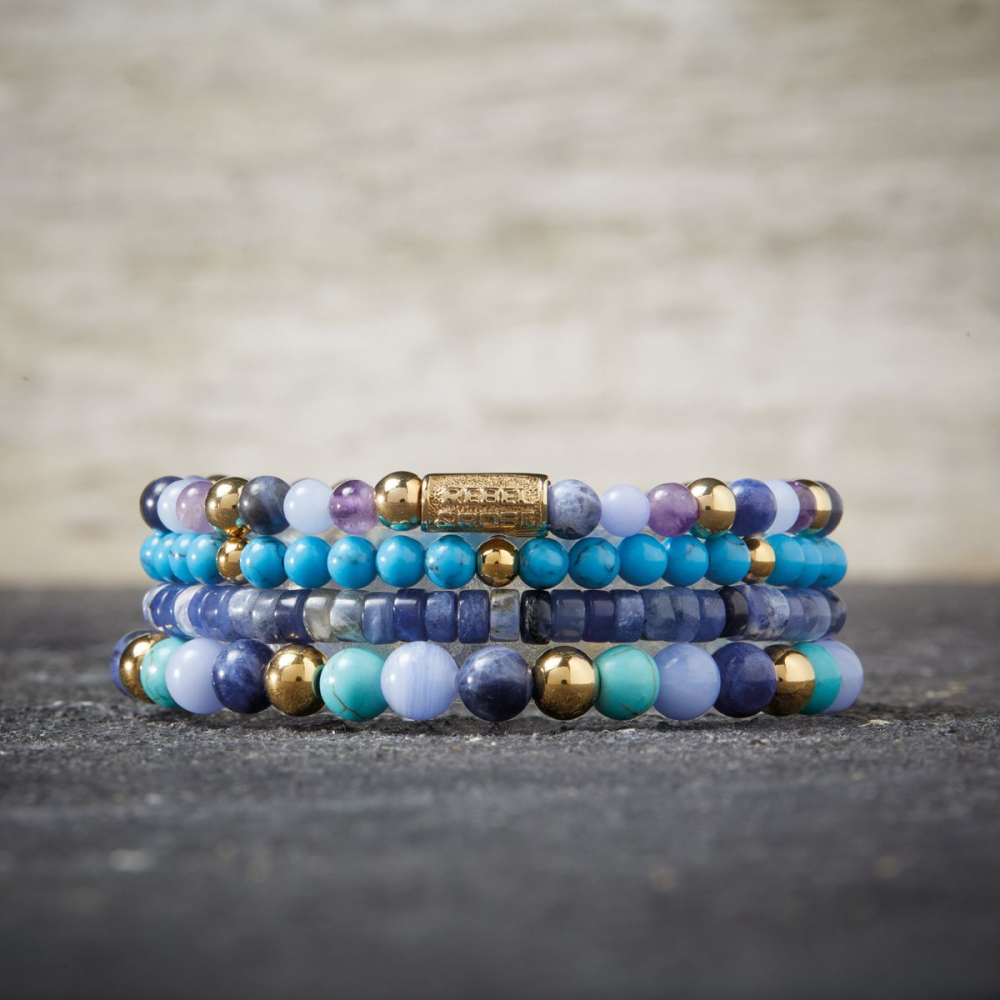 Rebel & Rose More Balls Than Most 4mm Armband RR-40064-G – Blauw/Violet/Goud-kleur