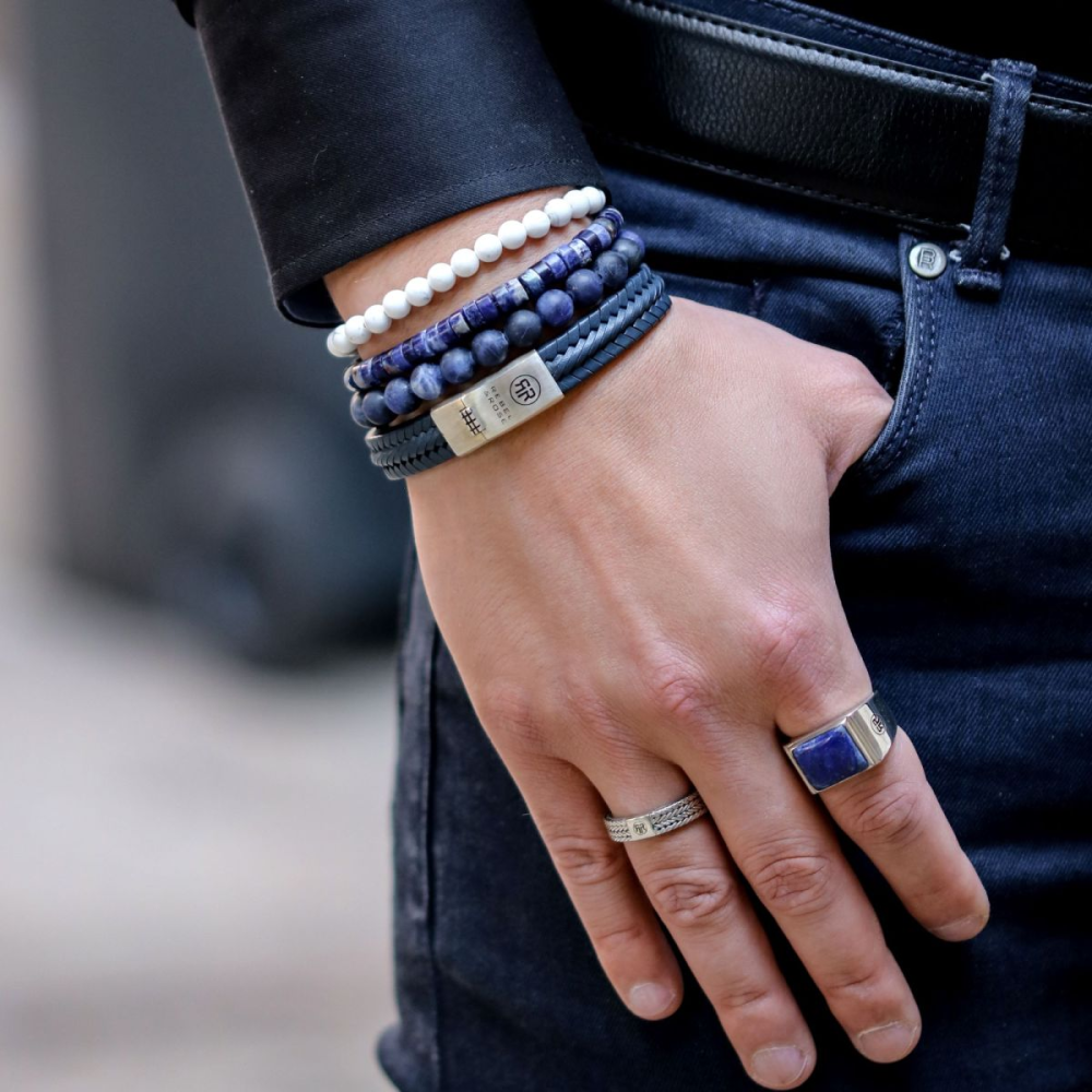Rebel & Rose Stones Only 6mm Armband RR-60016-S – Wit met grijze aders