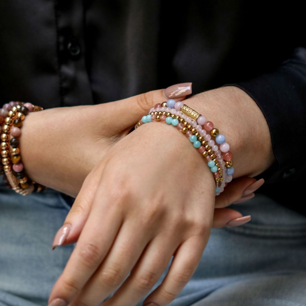 Rebel & Rose More Balls Than Most 6mm Armband RR-60055-G – Roze/Geelgoud