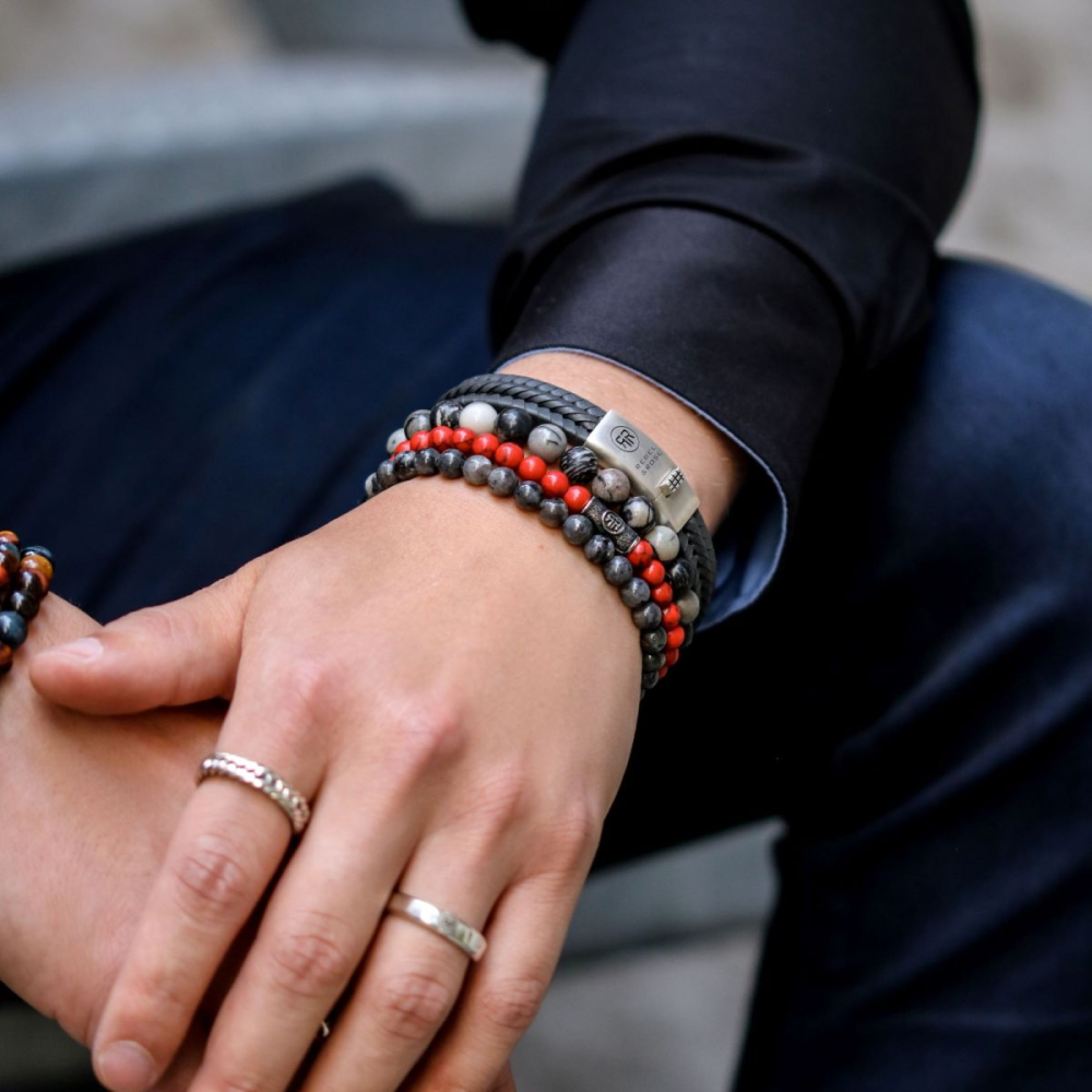 Rebel & Rose Stones Only 6mm Armband RR-60118-V – Rood met zwarte aders