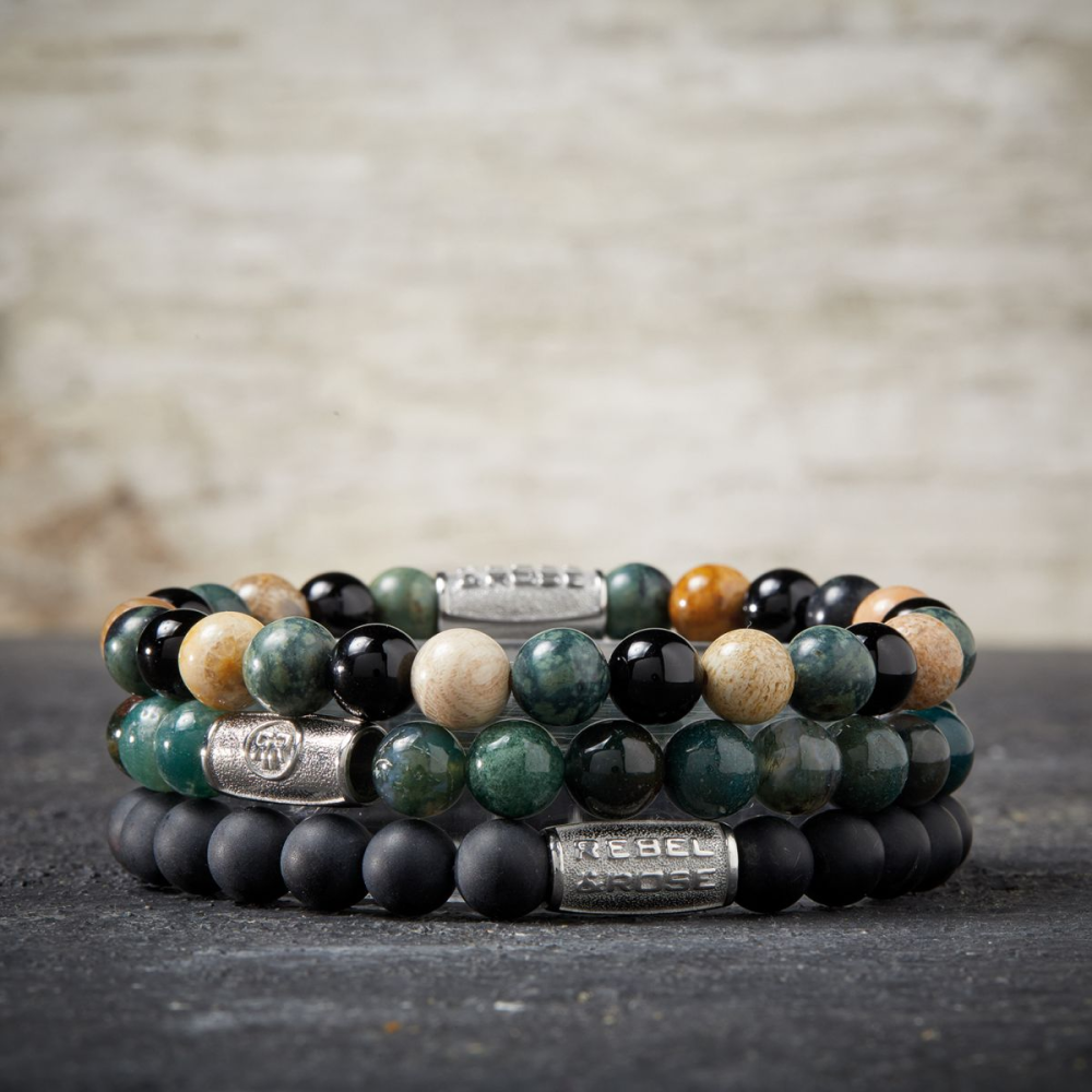 Rebel & Rose Stones Only 8mm Armband RR-80021-S – Zwart - mat