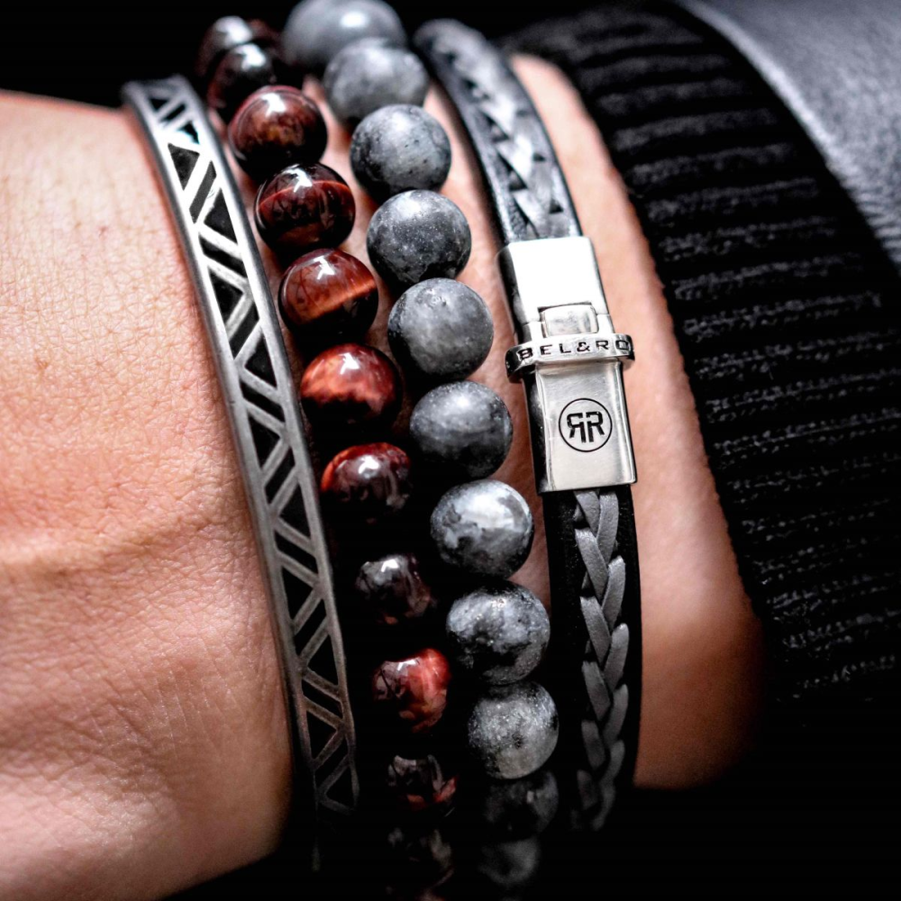 Rebel & Rose Stones Only 8mm Armband RR-80025-S – Grijs met zwarte aders - mat