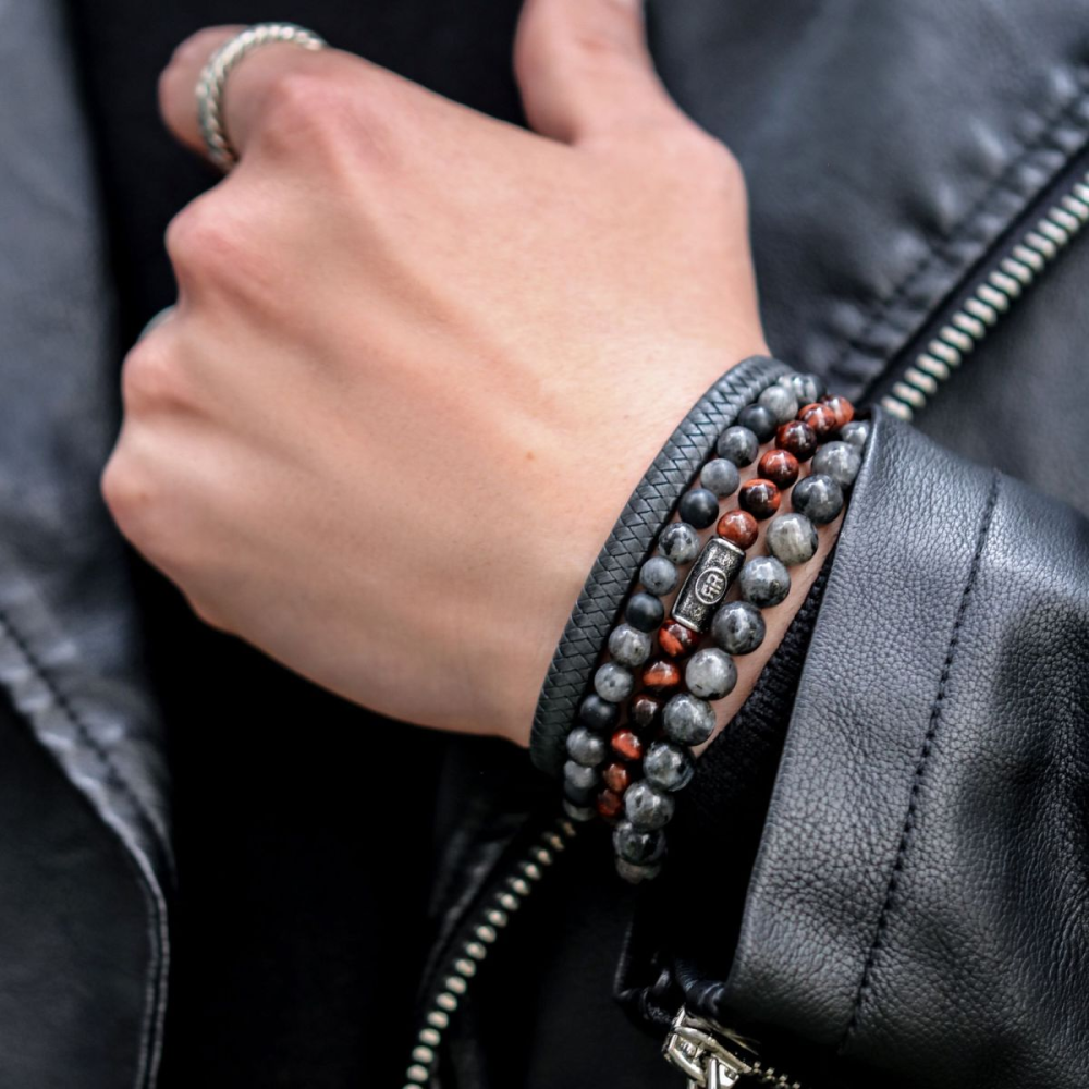 Rebel & Rose Stones Only 8mm Armband RR-80026-S – Grijs met zwarte aders