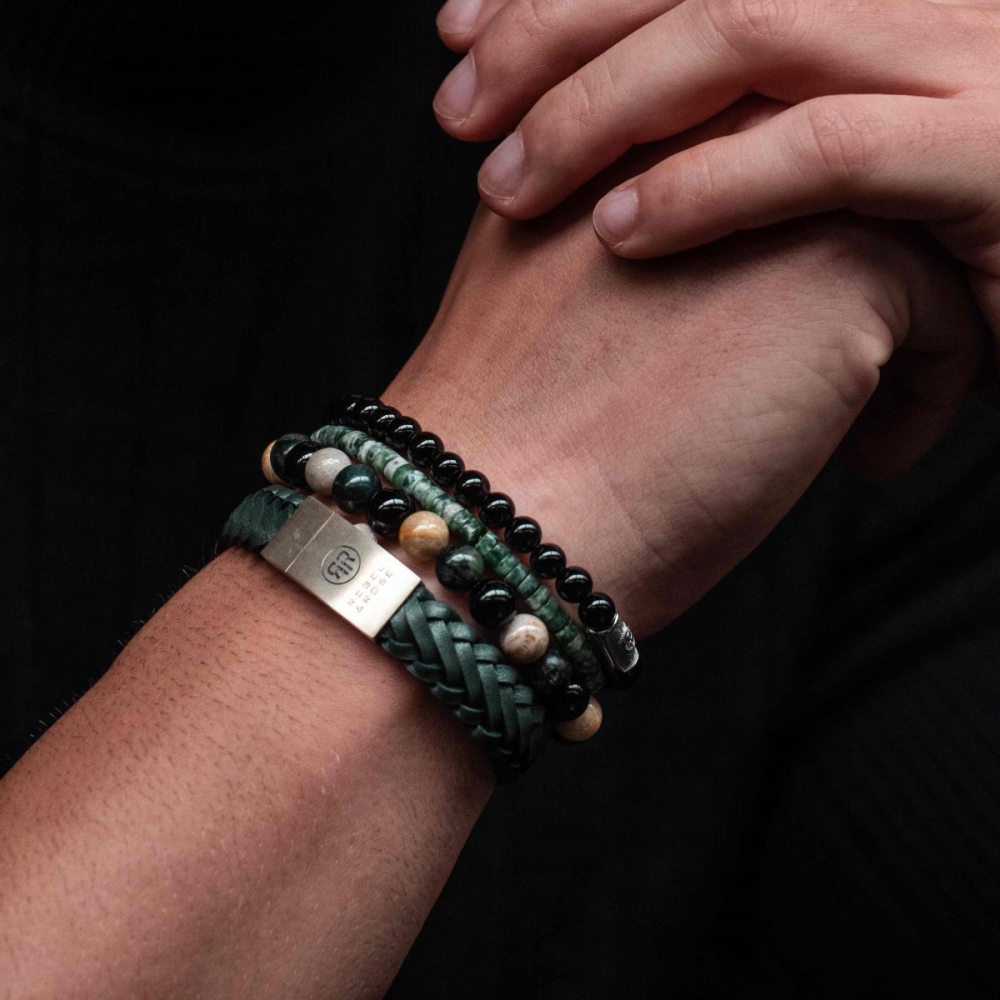Rebel & Rose Stones Only 8mm Armband RR-80051-S – Bruin/beige, groen en zwart