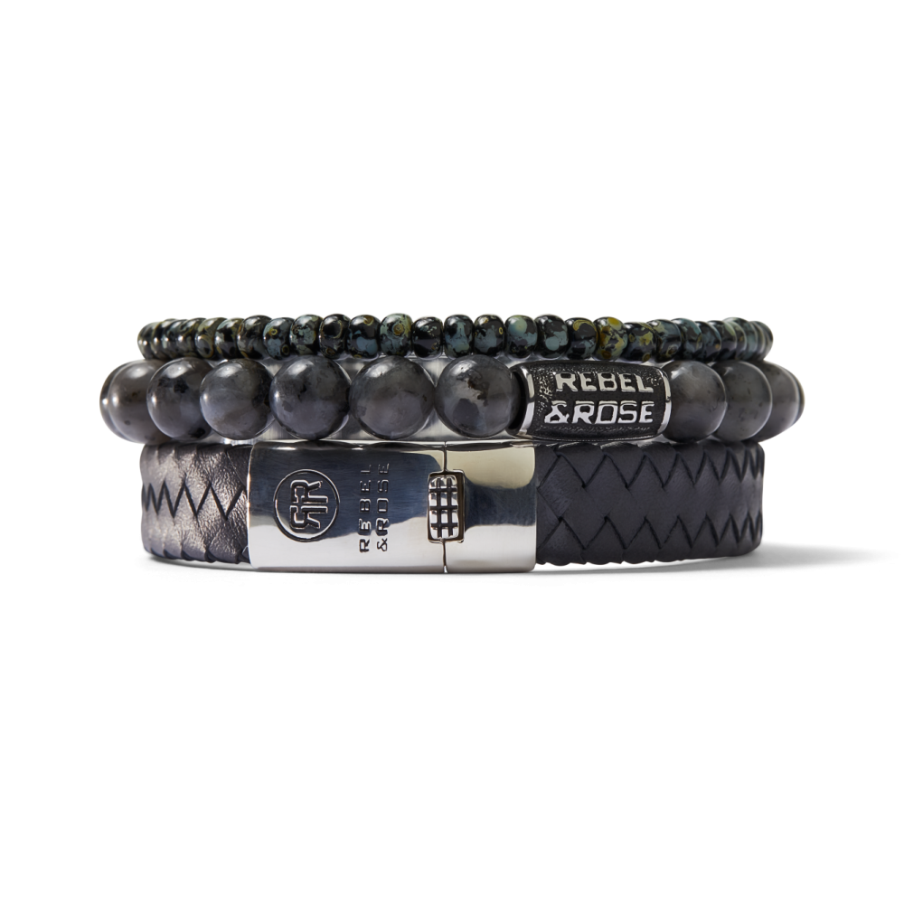 Rebel & Rose Stones Only 8mm Armband RR-80097-V – Grijs met zwarte aders