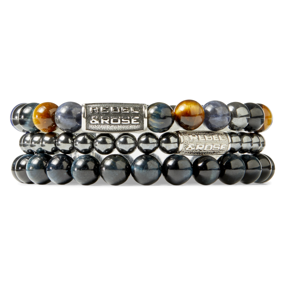 Rebel & Rose More Balls Than Most 8mm Armband RR-80100-V – Blauw/Bruin/Grijs