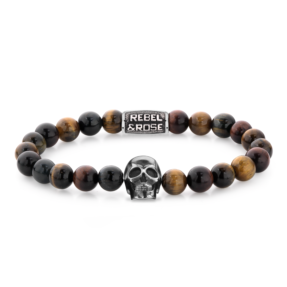 Rebel & Rose Skull-series 8mm Armband RR-SK005-S – Geel/rood/blauw