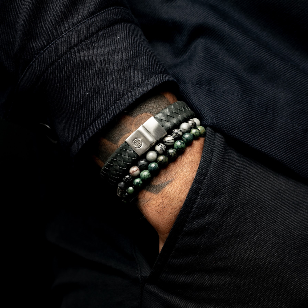 Rebel & Rose Stones Only 6mm Armband RR-60140-S – Zwart/grey met witte vlekken