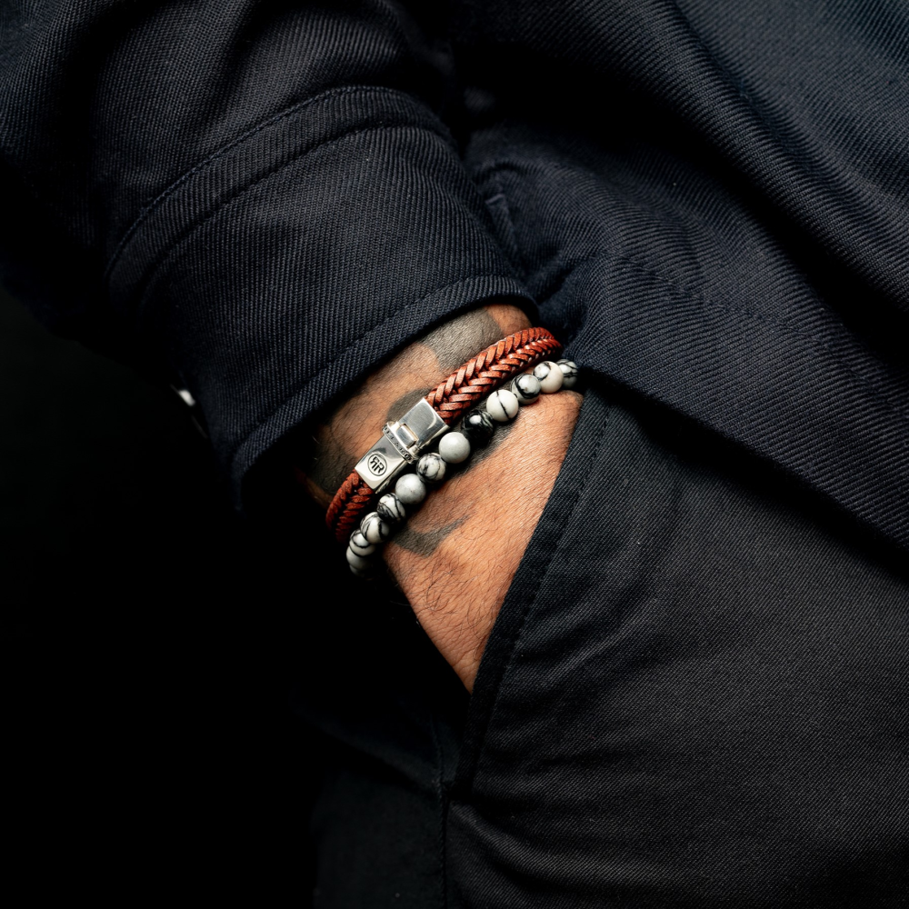 Rebel & Rose Stones Only 6mm Armband RR-60140-S – Zwart/grey met witte vlekken