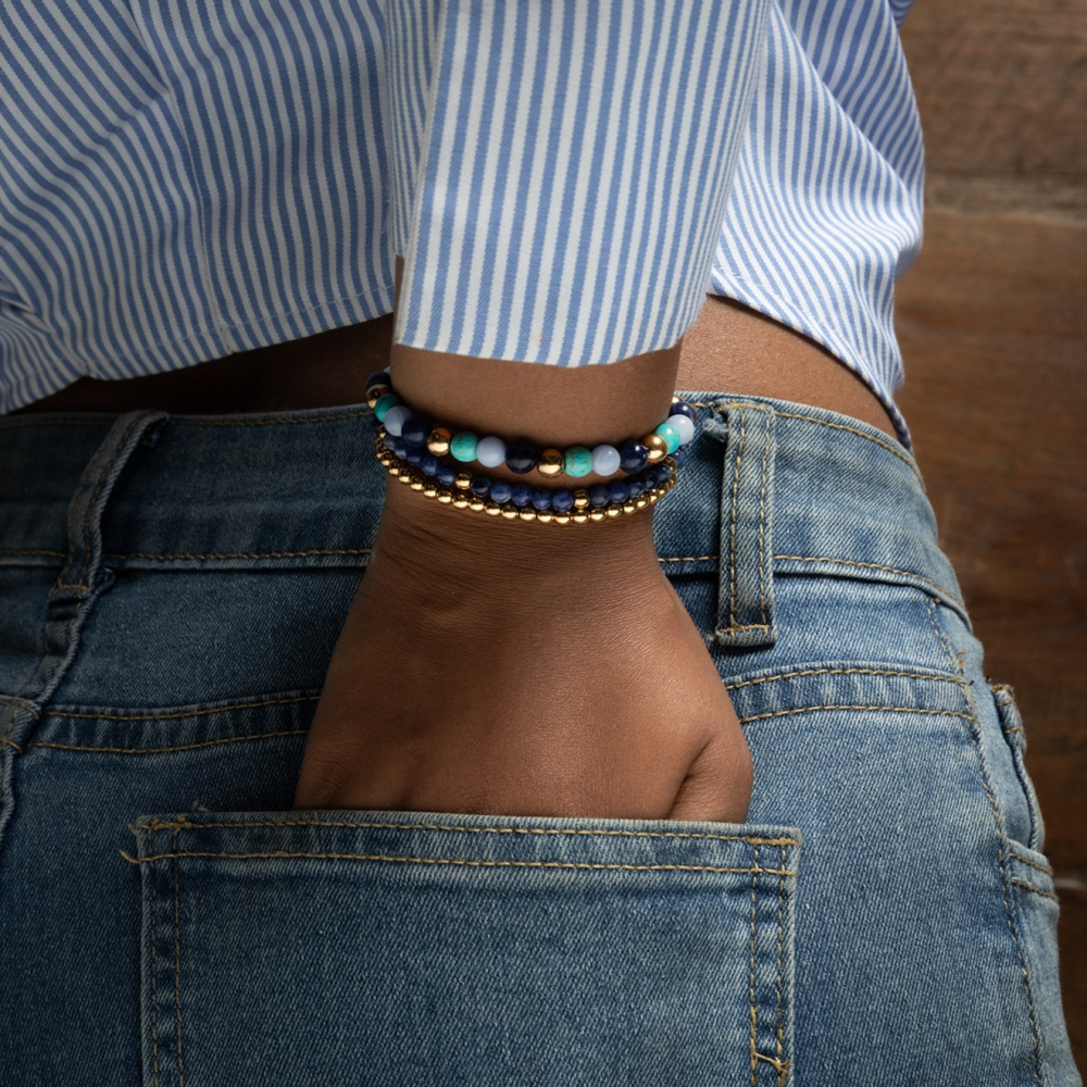 Rebel & Rose Stones Only 4mm Armband RR-40129-G – Blauw, goud