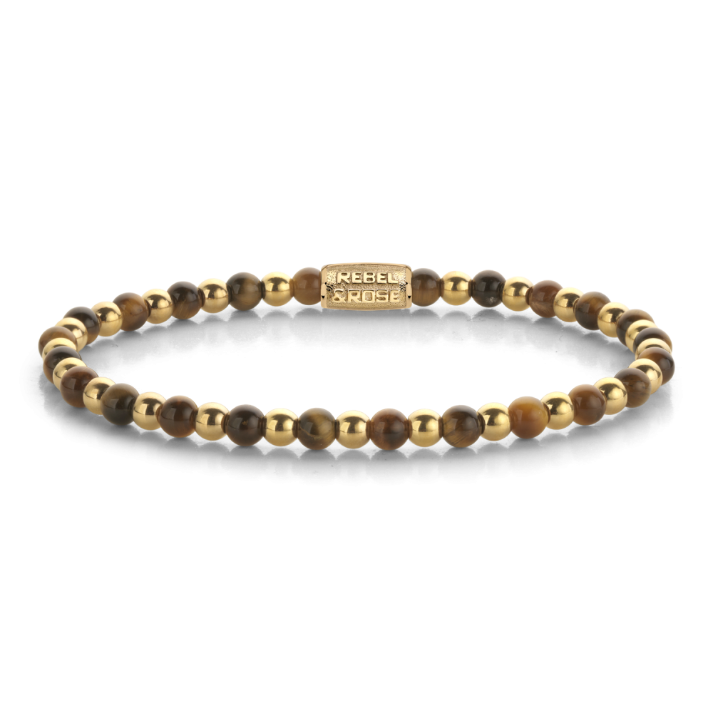 Rebel & Rose More Balls Than Most 4mm Armband RR-40193-G - Bruin/Goudkleurig