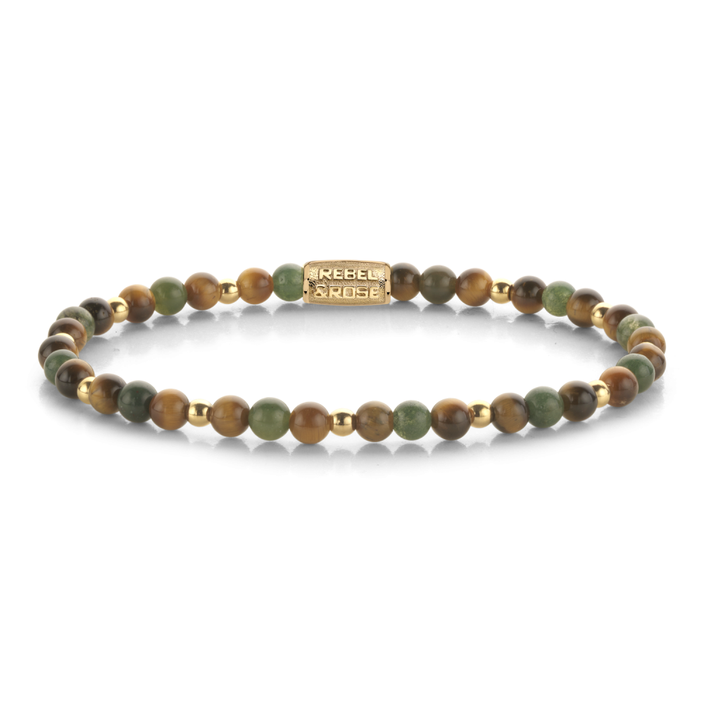 Rebel & Rose More Balls Than Most 4mm Armband RR-40194-G - Bruin/Groen/Goudkleurig