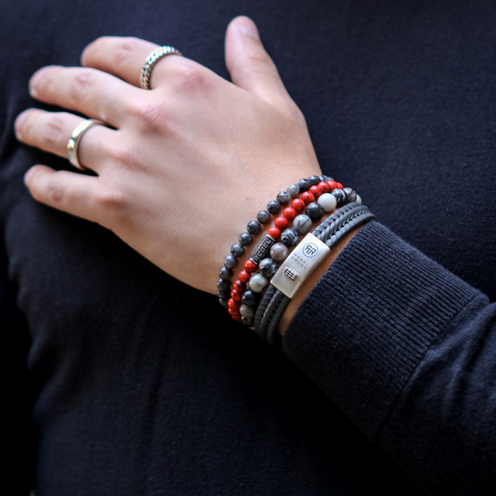 Rebel & Rose Stones Only 6mm Armband RR-60118-V – Rood met zwarte aders