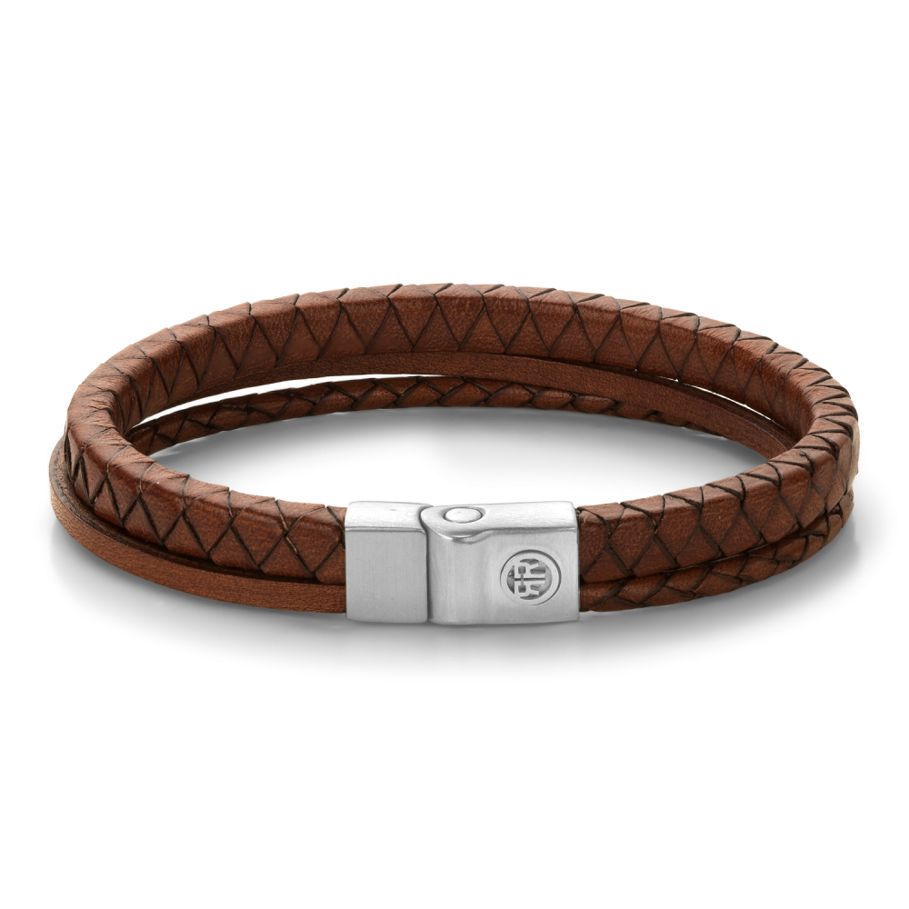Rebel & Rose Full Metal Premium Combo 9mm Cognac Armband RR-M0066-S - Bruin