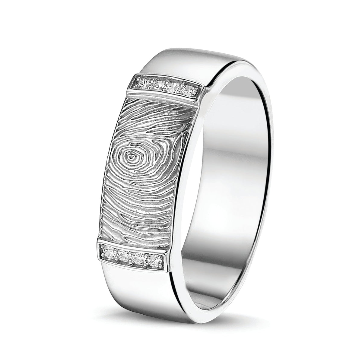 See You Brede band met zirkonia en vingerafdruk in zilver – RWS-004 – afbeelding 1