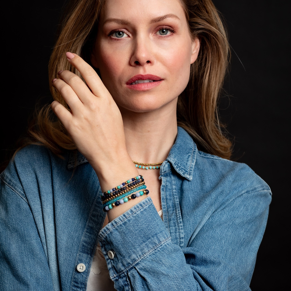 Rebel & Rose Stones Only 4mm Armband RR-40129-G – Blauw, goud