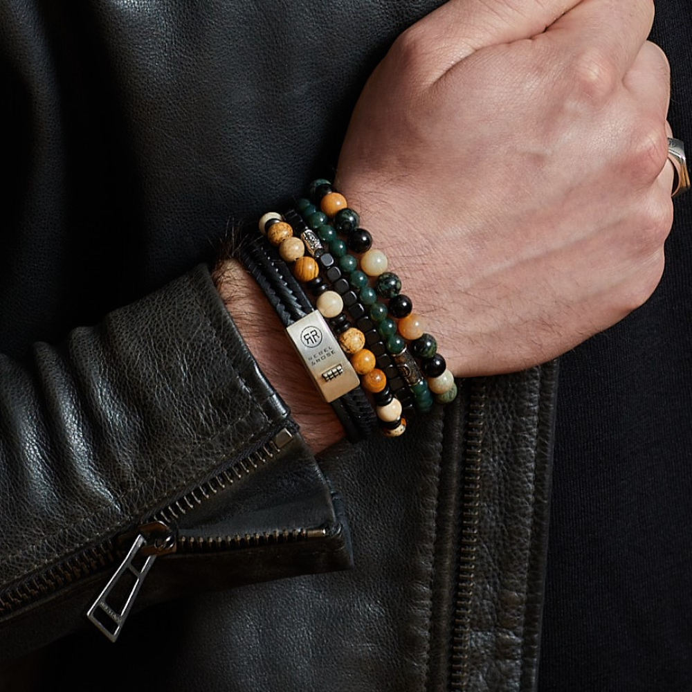 Rebel & Rose Stones Only 8mm Armband RR-80051-S – Bruin/beige, groen en zwart